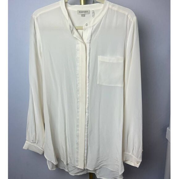 REPEAT Cashmere Cream Mandarin Collar Silk Blouse Sz. 40/M - Picture 1 of 7